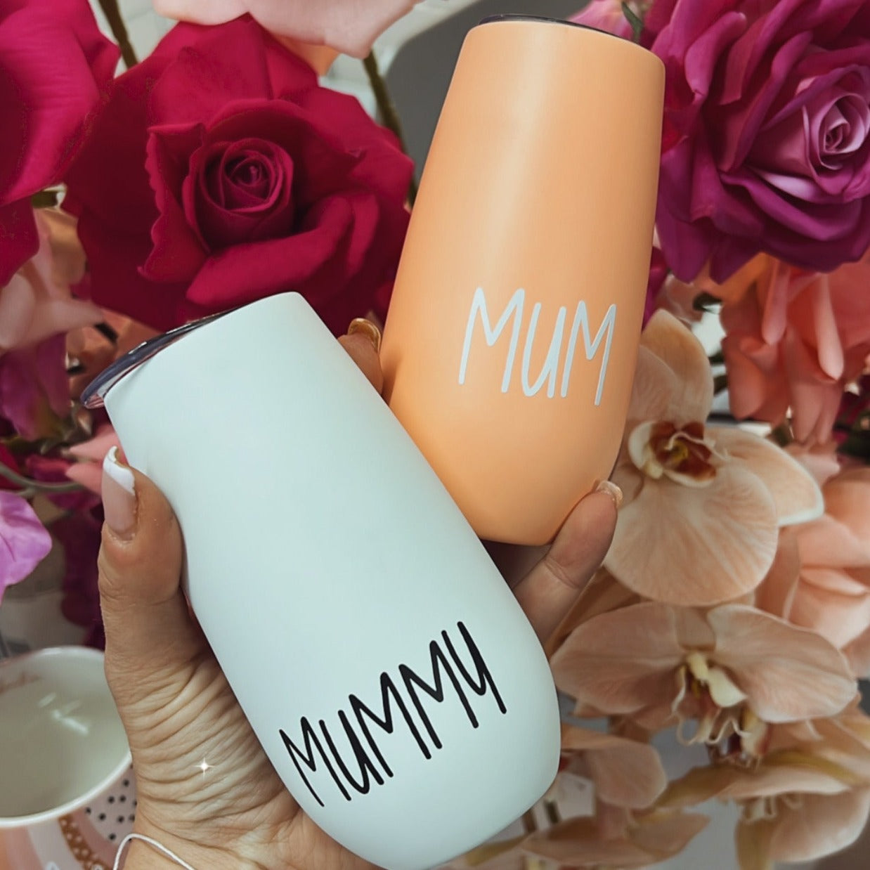 Personalised Double Walled Wine Tumbler and Sparkling Flute