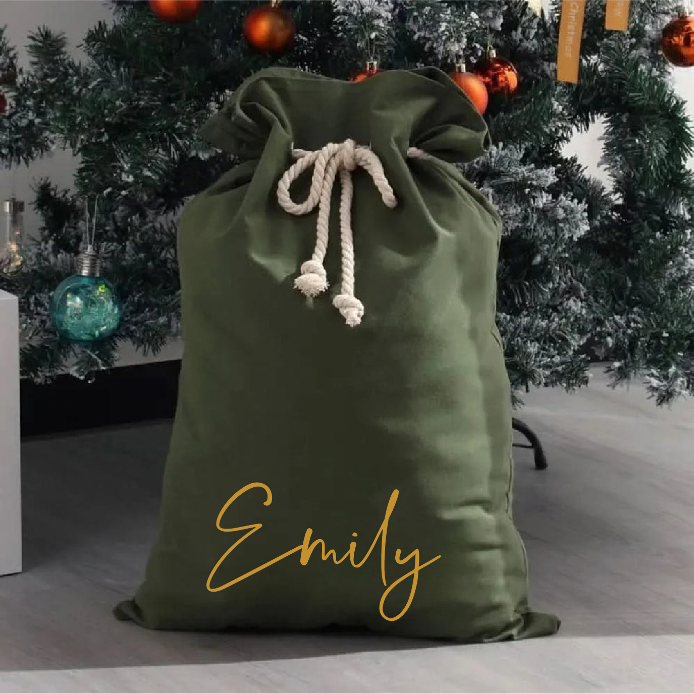 Personalised Velvet Santa Sack: Dark Green