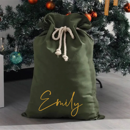 Personalised Velvet Santa Sack: Dark Green