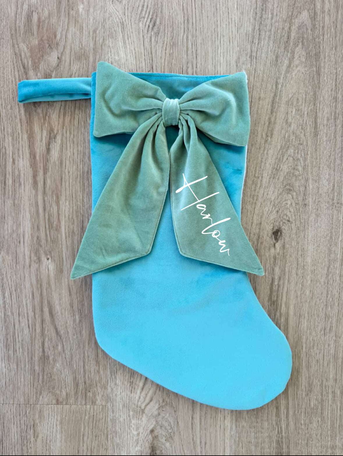 Luxe Velvet Personalised Santa Stocking - Blue & Green