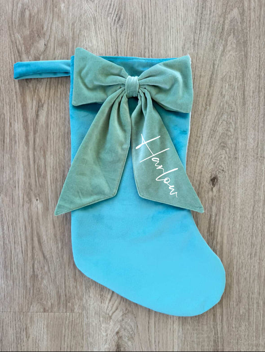 Luxe Velvet Personalised Santa Stocking - Blue & Green