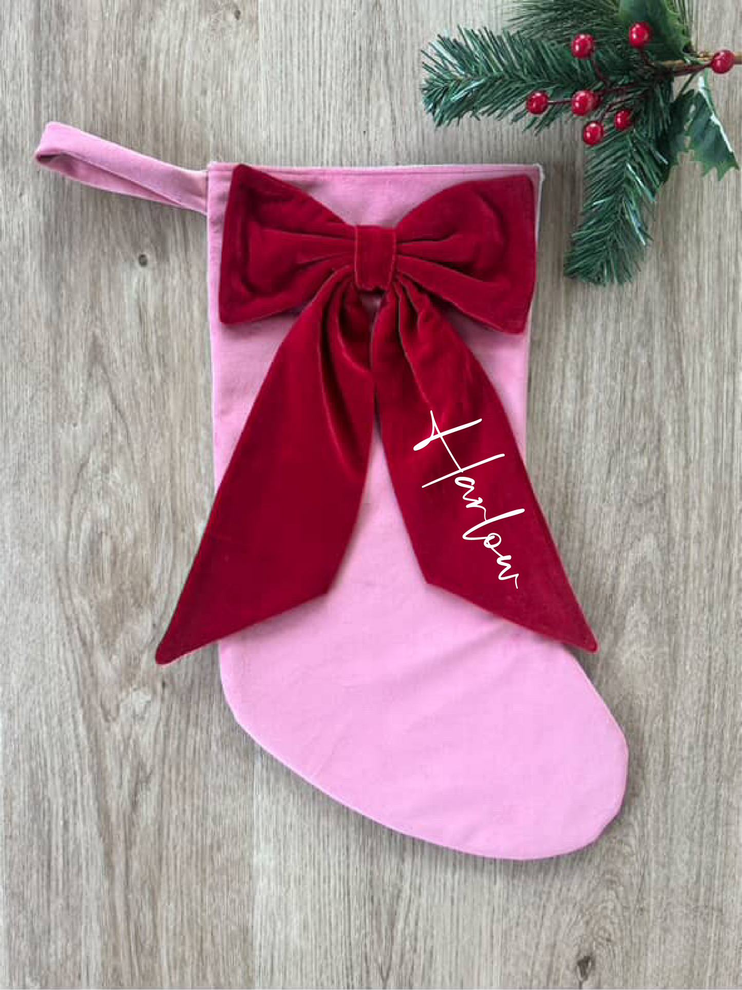 Luxe Velvet Personalised Santa Stocking - Red & Pink
