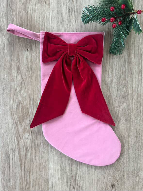 Luxe Velvet Personalised Santa Stocking - Red & Pink