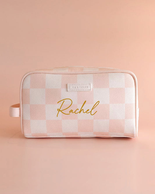 Personalised Salmon Check Cosmetic - Wash Bag