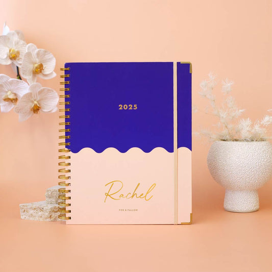 Personalised 2025 A4 Academic Vertical Planner - Cobalt Ripple