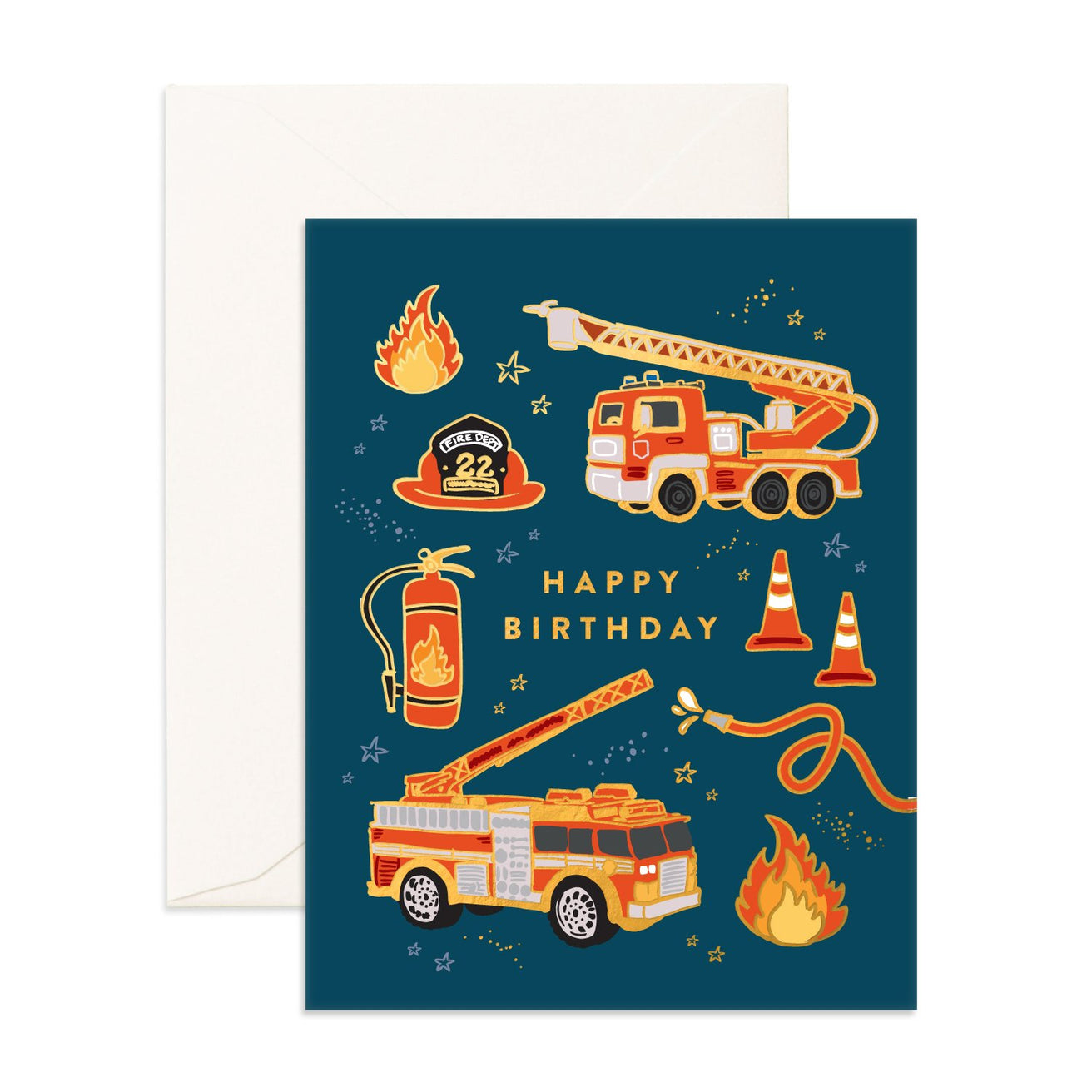 Fire Trucks Happy Birthday Greeting Card